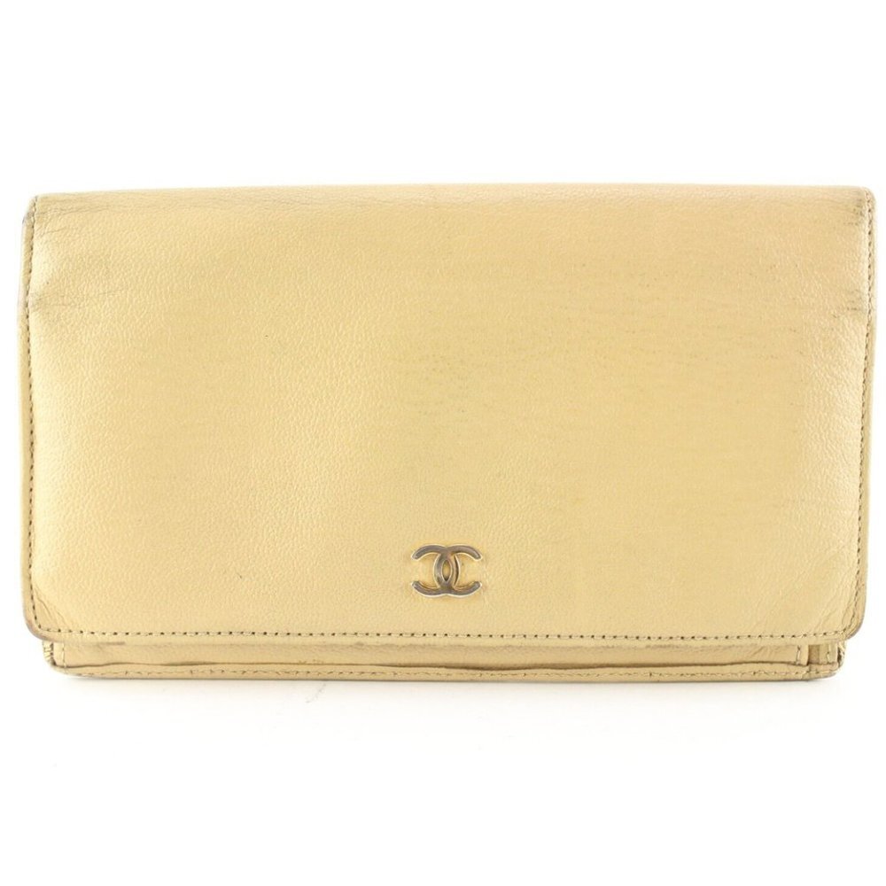Chanel Beige CC Long Bifold Flap Wallet 2C512S